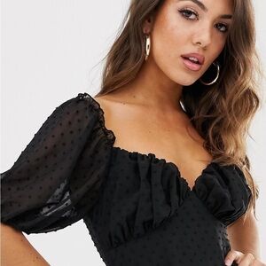 Missguided Dobby Puff Sleeve Crop Top in Black